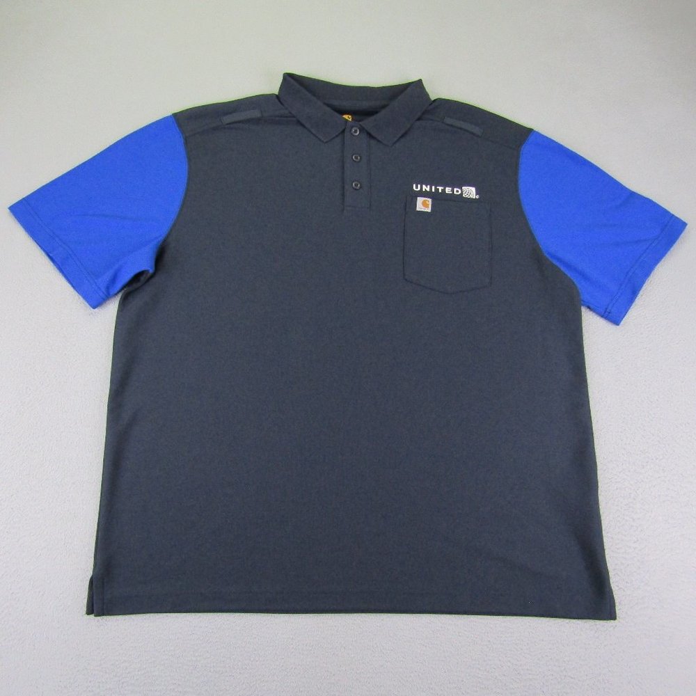 Carhartt Polo Shirt Mens XL Blue Two Tone Short Sleeve Casual Workwear Pocket